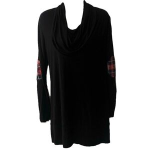 Pink Blush Maternity Cowl Neck Long Sleeve Black Plaid Tunic Top Pullover Medium